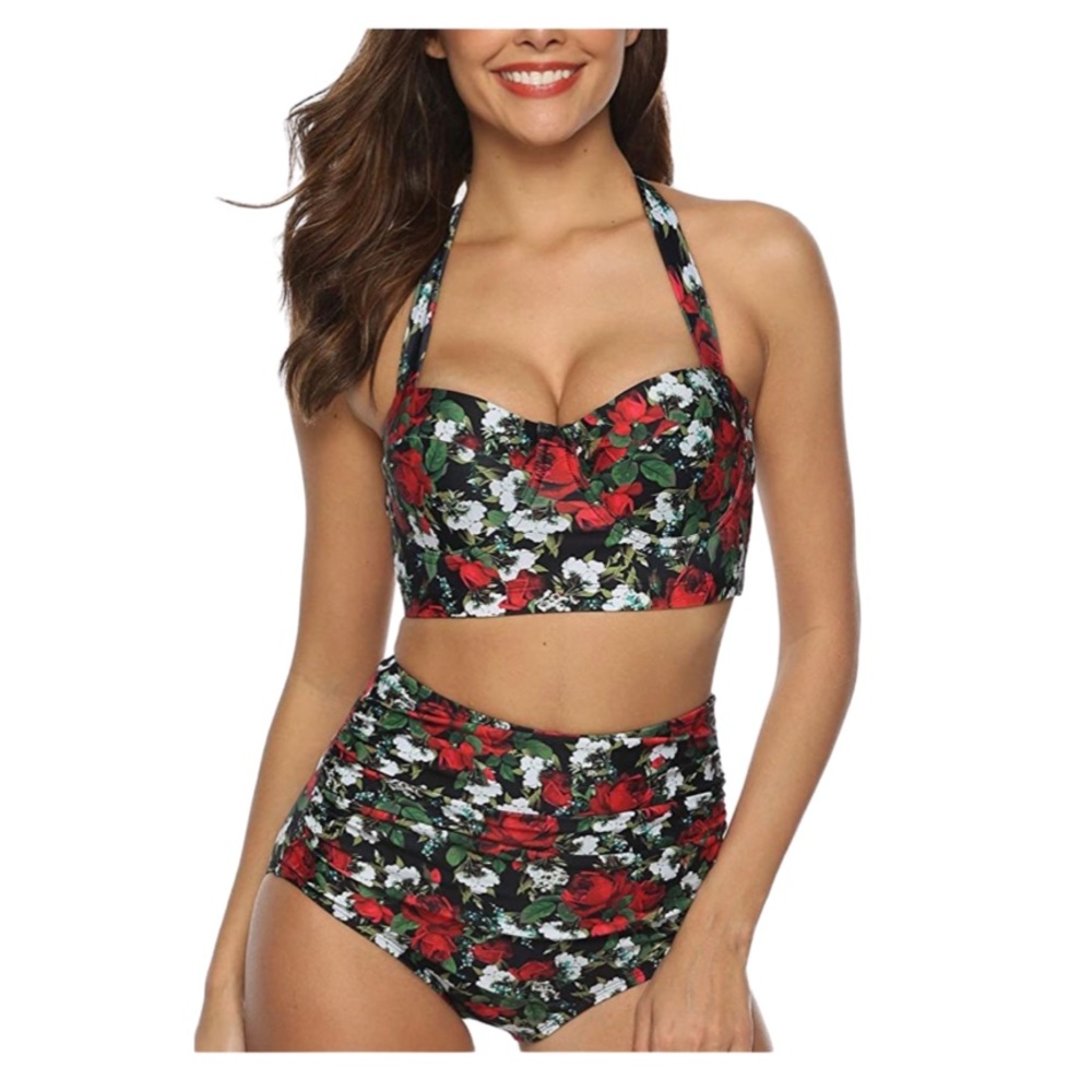 50s Retro Pin Up High Waisted Two Piece Swimsuits Size S